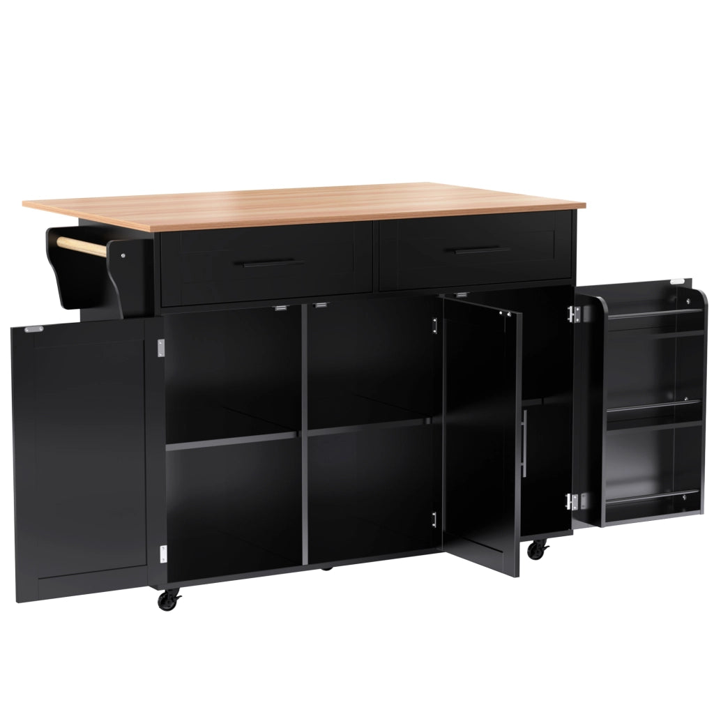 Carrello da cucina con 2 cassetti e 3 vani con piano apribile e ruote per cucina e sala da pranzo; 129×71×91.5 cm