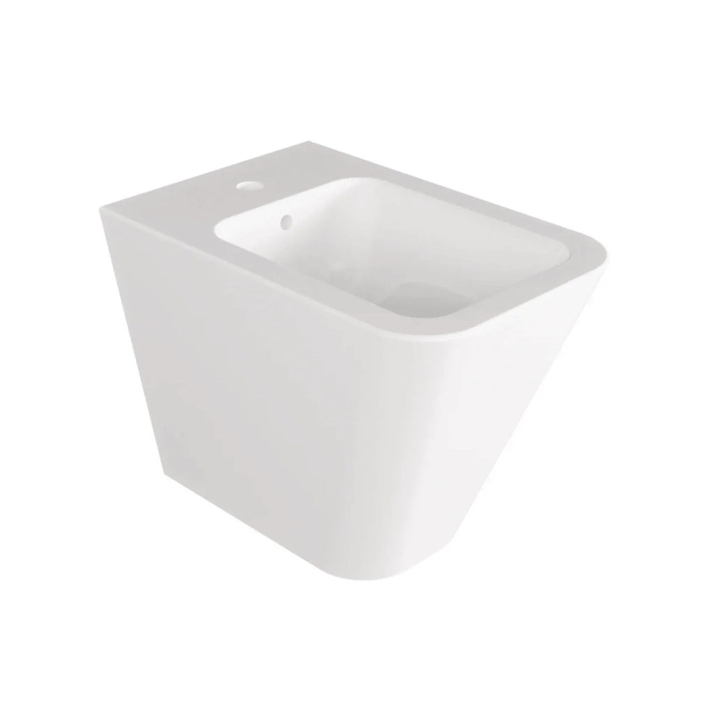 Coppia Di Sanitari Azzurra Ceramica Da Terra Filo Muro Senza Brida Bianco Lucido "Build"