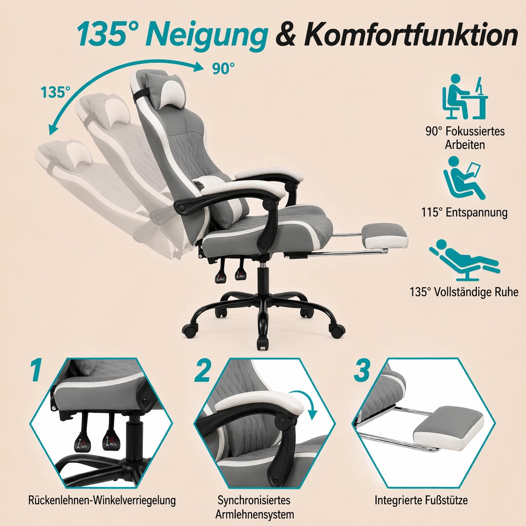 Sedia da ufficio ergonomica girevole con poggiapiedi e schienale reclinabile ruote silenziose in PVC verde polvere