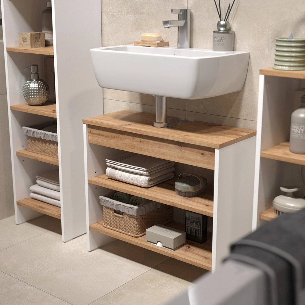 Vicco Set di mobili da bagno Bianco/Quercia dorata 3 parti