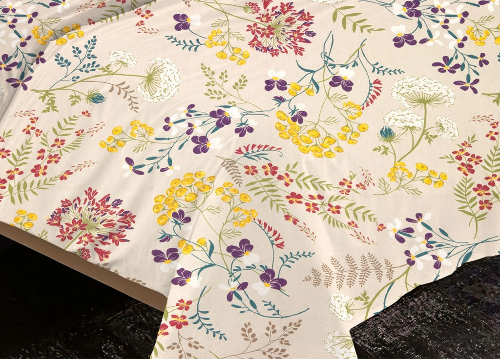 Sacco Copripiumino Piumone Letto In 100% Cotone Disegno Fiori Flower Garden Mod RP Made Italy - Piazza E Mezza - Fiori