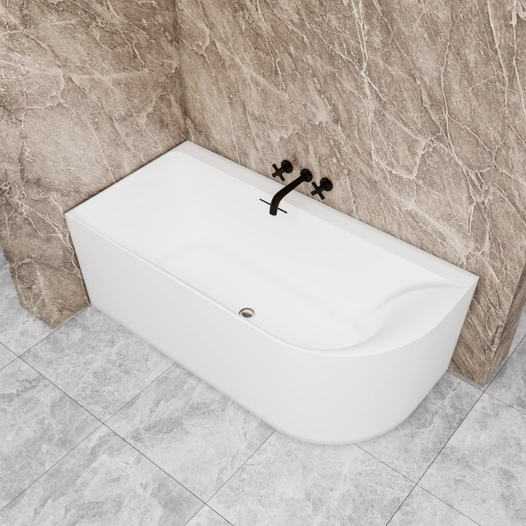 Vasca a Isola Angolare Asimmetrica SINISTRA 165x75x60 cm Bianco Vasca da Bagno Semi-Freestanding in Acrilico