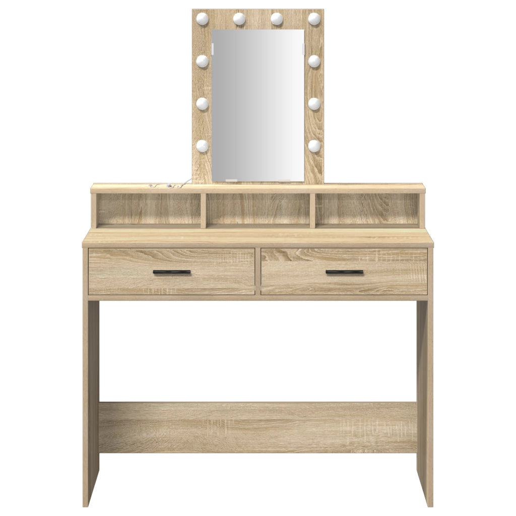 Tavolo da trucco con luci LED Rovere Sonoma 100x41x140 cm