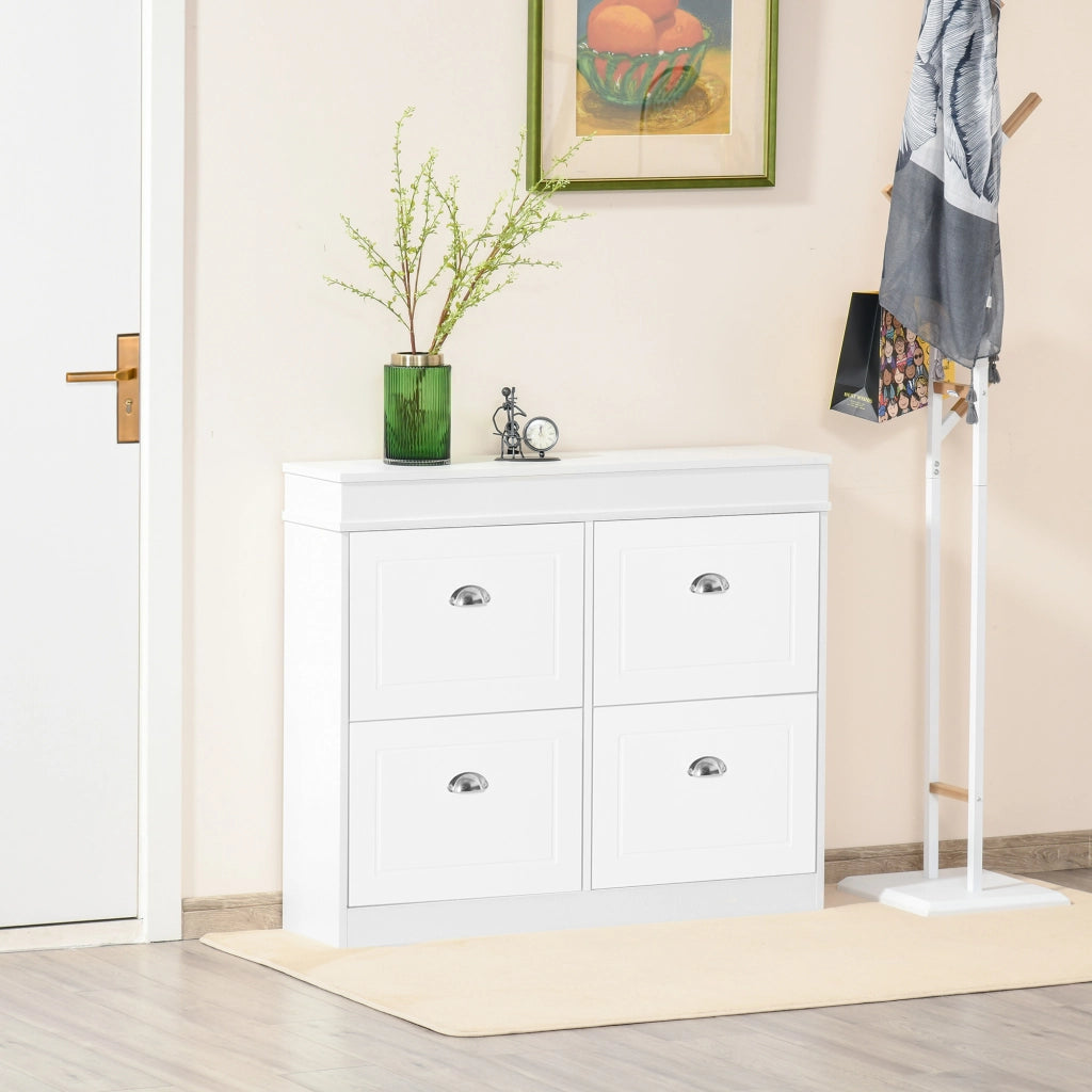 Scarpiera Stretto 4 Ante con Ripiani Regolabili ¨C Zephmum ¨C Bianco 98x24x83 cm
