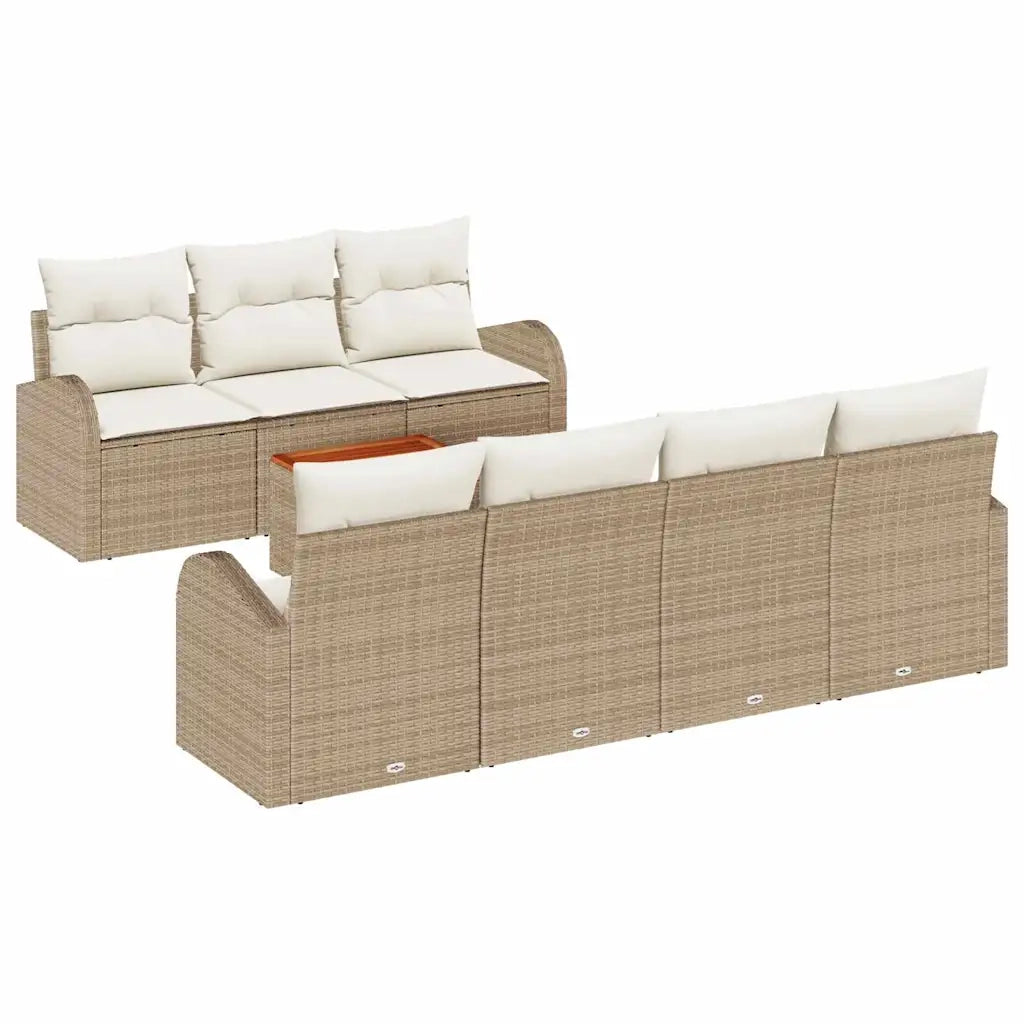 Set Divano da Giardino con cuscino 8 pcs Beige polyrattan