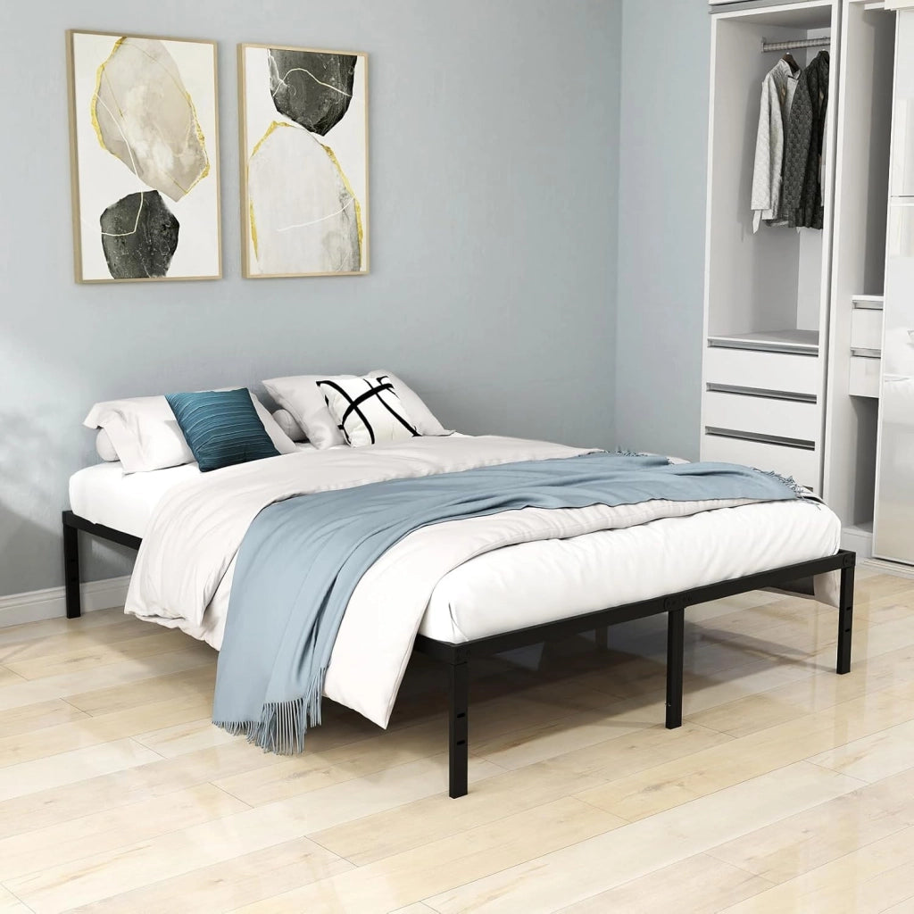 COSTWAY Struttura Letto Matrimoniale in Ferro 160 x 200 cm, Telaio Letto con 9 Piedini Anriscivolo, Supporto di Doghe Resistenti Capacità di 300 kg, con Spazio Sotto il Letto