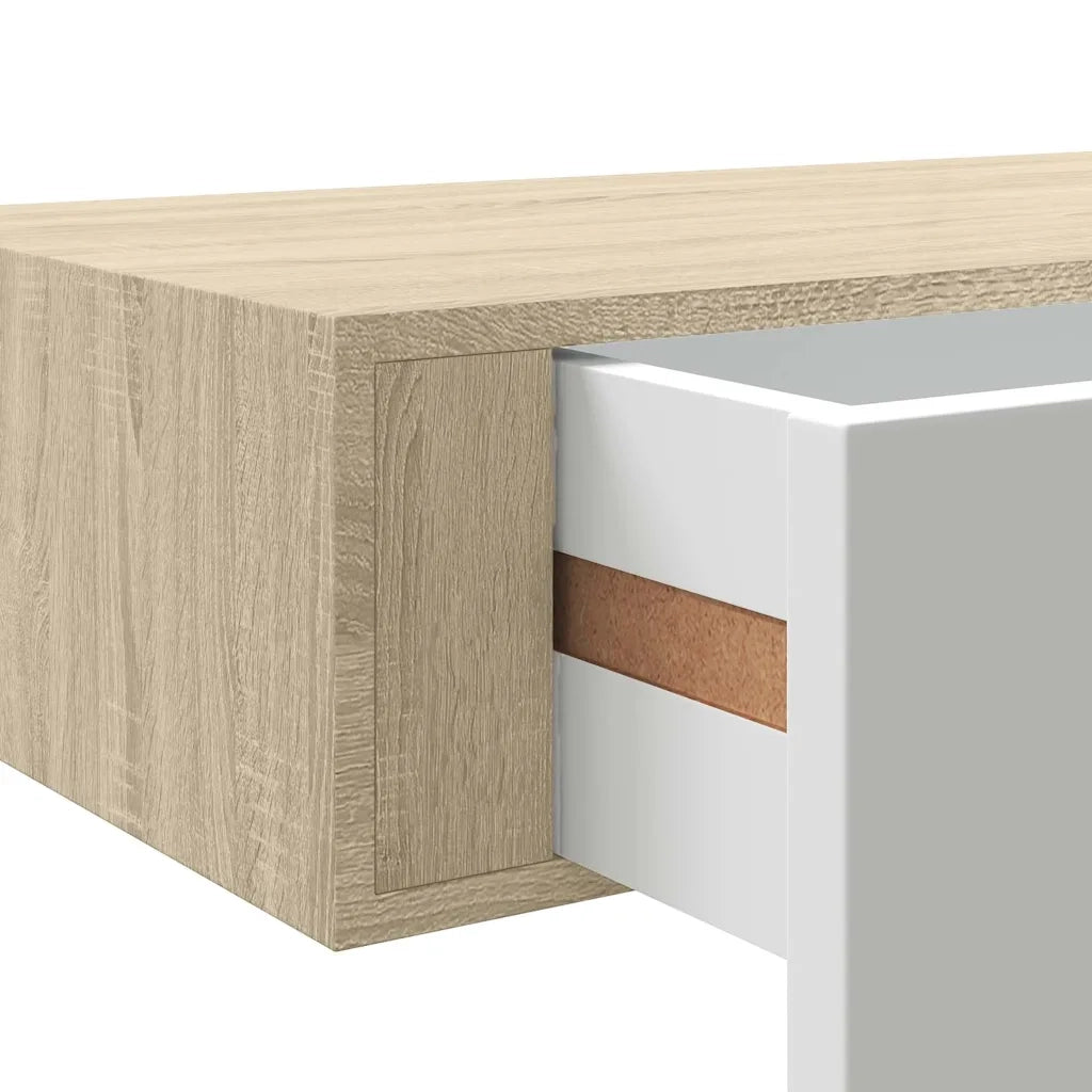 Mensola a Muro | Mensola a parete con cassetti in rovere e bianco 60x23,5x10 cm MDF