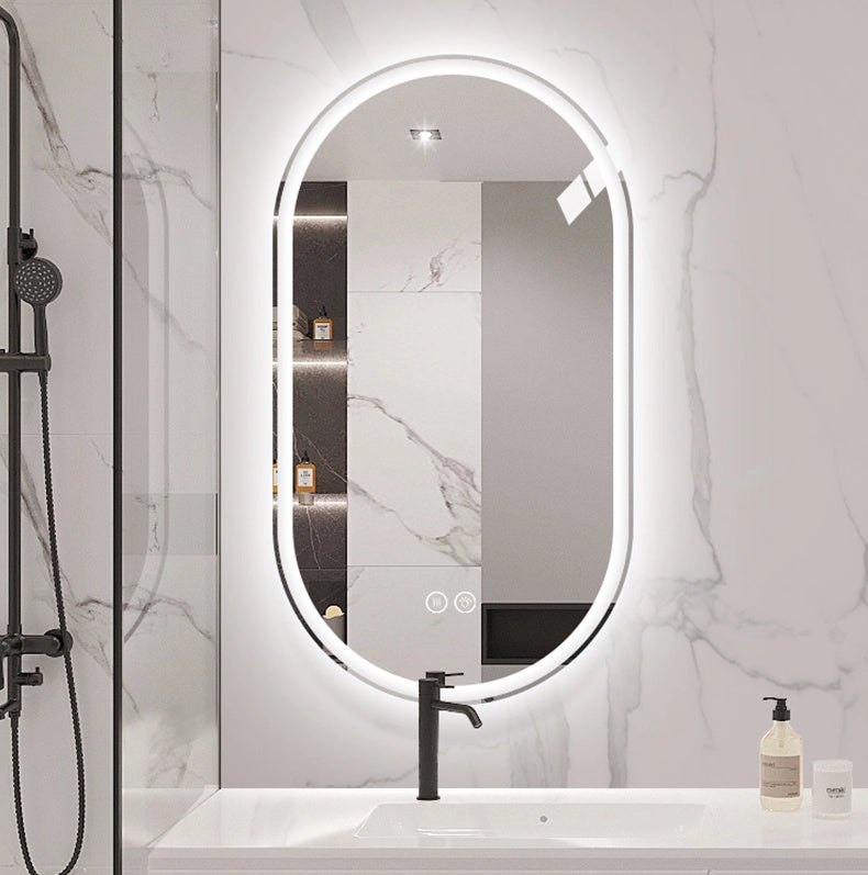 Specchio bagno LED ovale 60x90 cm argento; vetro e metallo con antiappannamento