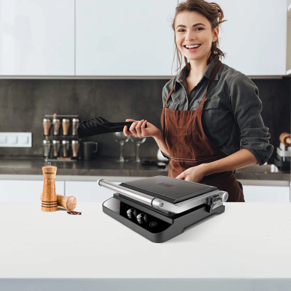 Black+decker bxgr2000e grill elettrico, 2000 w, acciaio inossidabile, bistecchiera elettrica colore nero