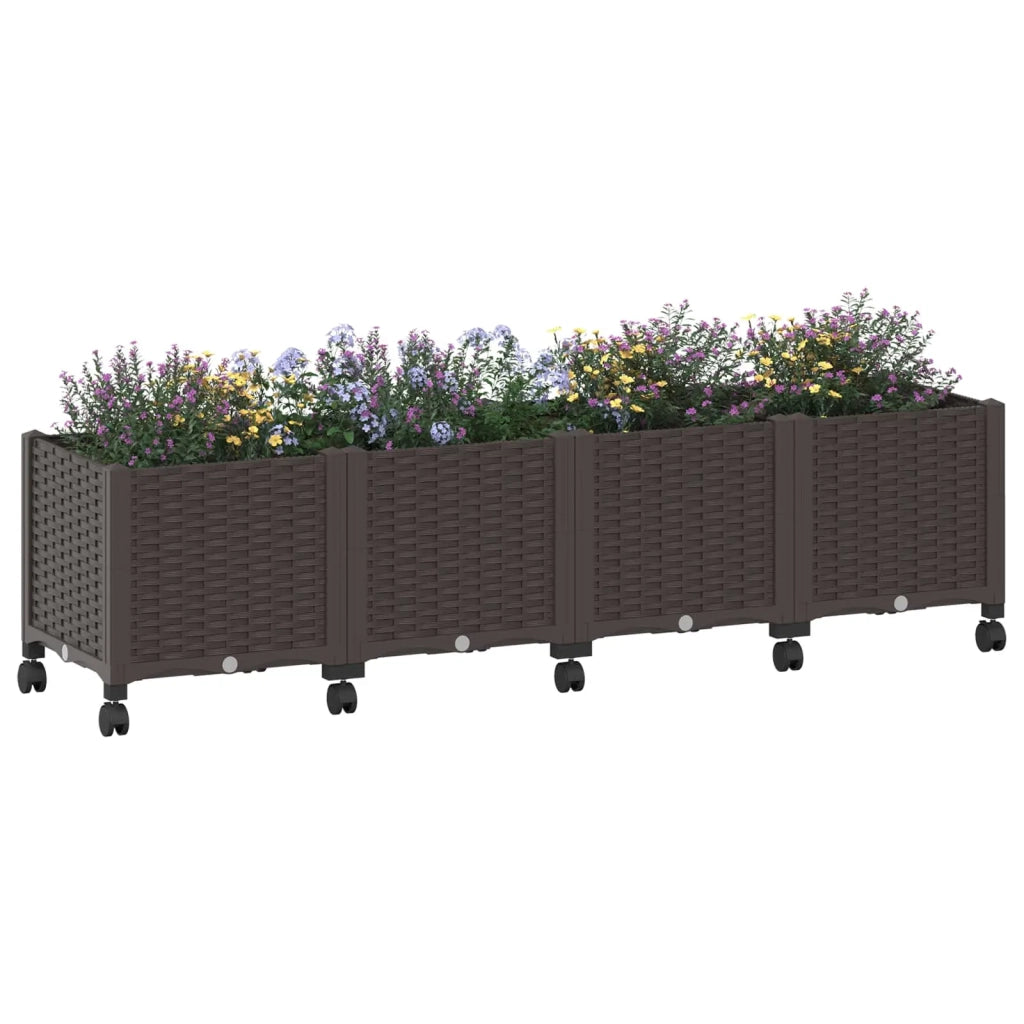 Vaso da Giardino con Ruote Marrone 160 x 40 x 44 cm PP 3423133