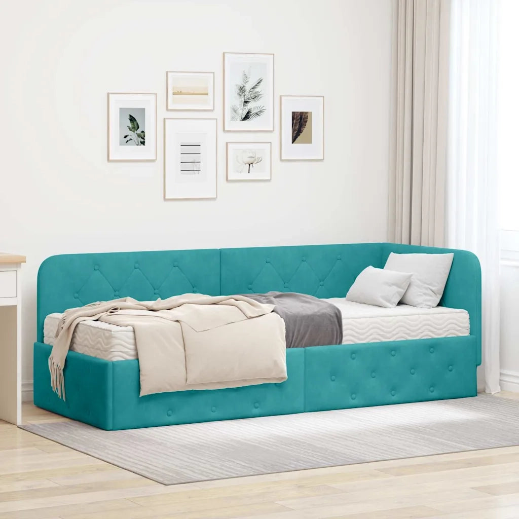 Letto singolo | Letto per adulti | Cornice del letto ad angolo Turchese 80 x 200 cm Velluto