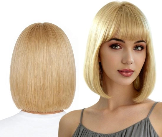 Pruik con Capello da Pony - Bob Corto 30 cm - Resistente al Calore - Finta Capigliatura - Aspetto Naturale - Comfort di Portata Respiratoria - Accessorio per Capelli