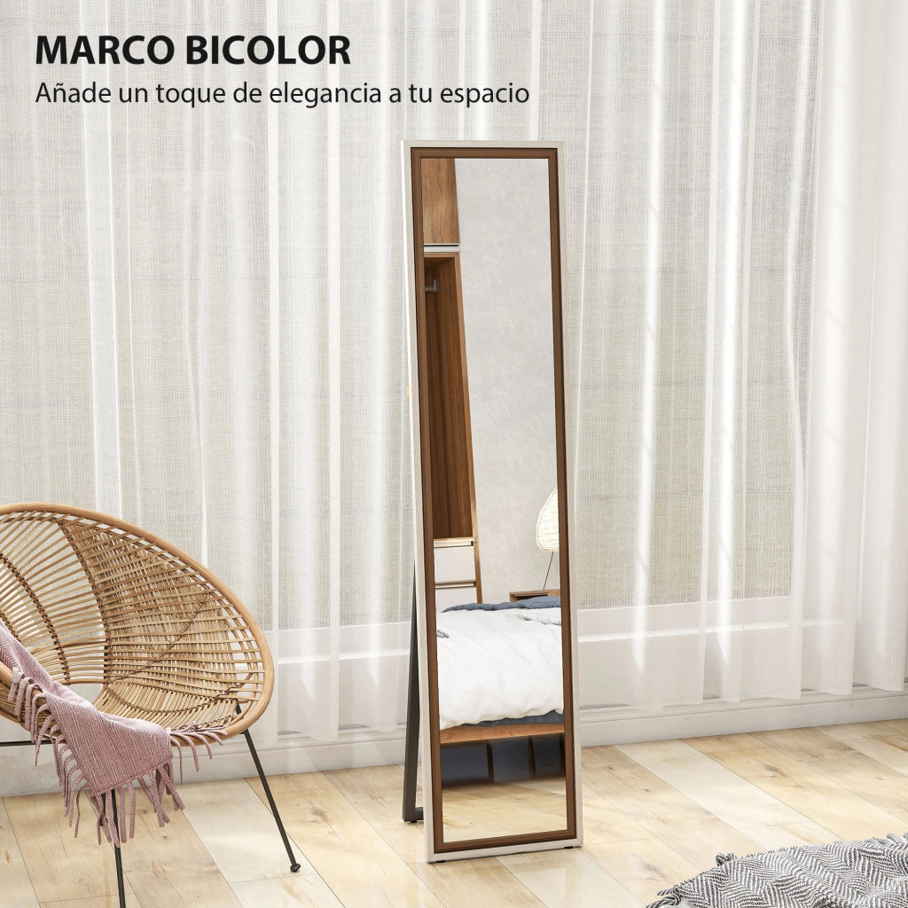 Specchio da Terra 157x37 cm ¨C Xylo ¨C Bianco e Marrone Inclinabile o da Parete