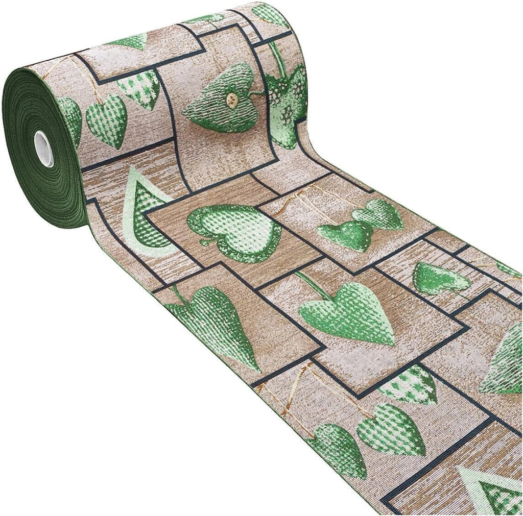 Tappeto Cucina Tessuto Gobelin 54x280 cm Passatoia Lavabile Antiscivolo Shabby Chic Cuori Verde
