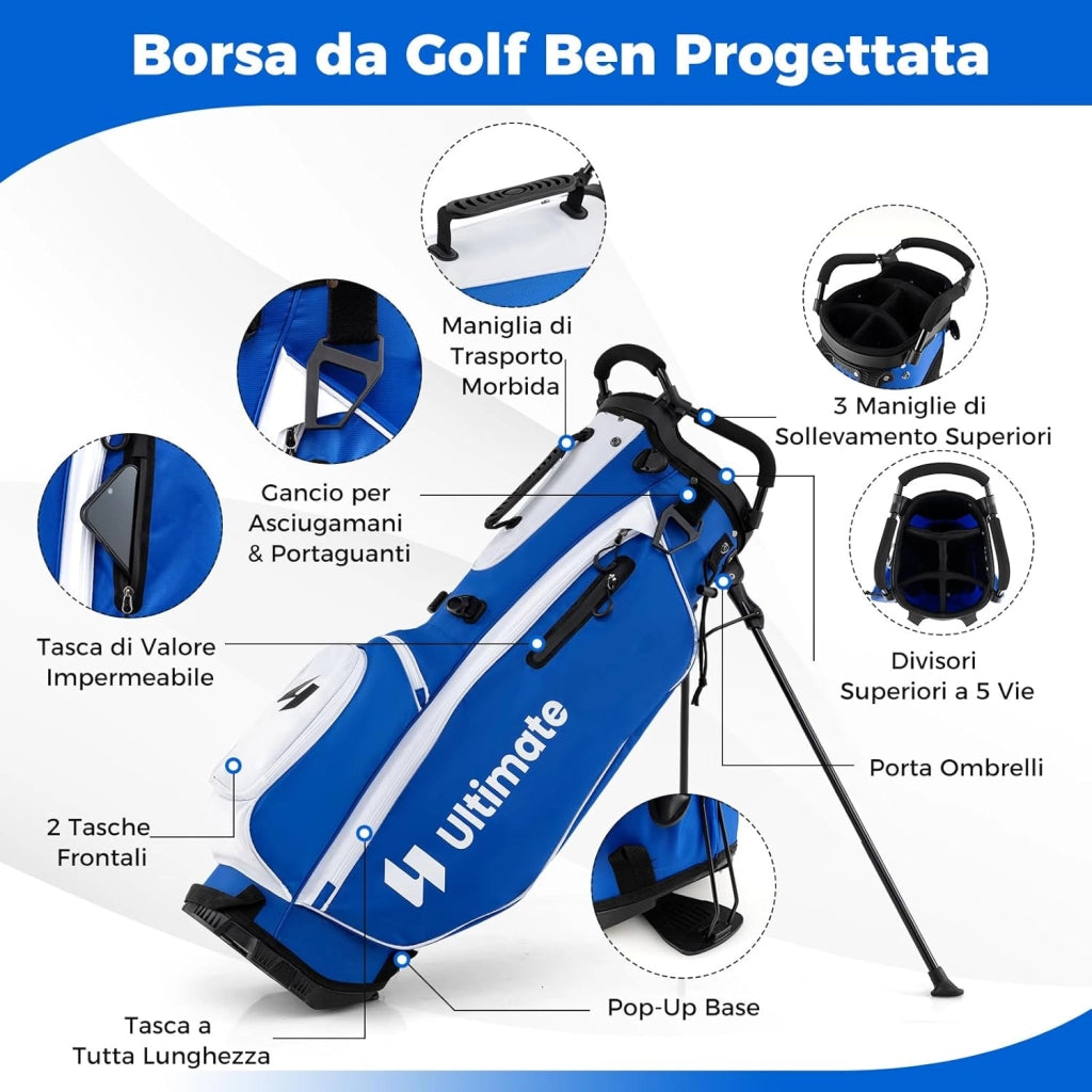 Set Completo di Mazze da Golf con Sacca a Treppiede, Include con Driver 1 da 460CC, Legno 3, Ibrido, Ferri 5, 6, 7, 8, 9, P, S, Putter e Copertura Antipioggia per Destrimani