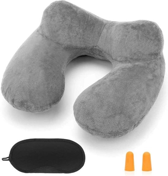 Nekcuscino Cuscino di viaggio Inflabili cuscino compattibile Cuscino per il collo con supporto ergonomico con fodera morbida e lavabile per campeggio, viaggi, aereo, treno, auto, ufficio