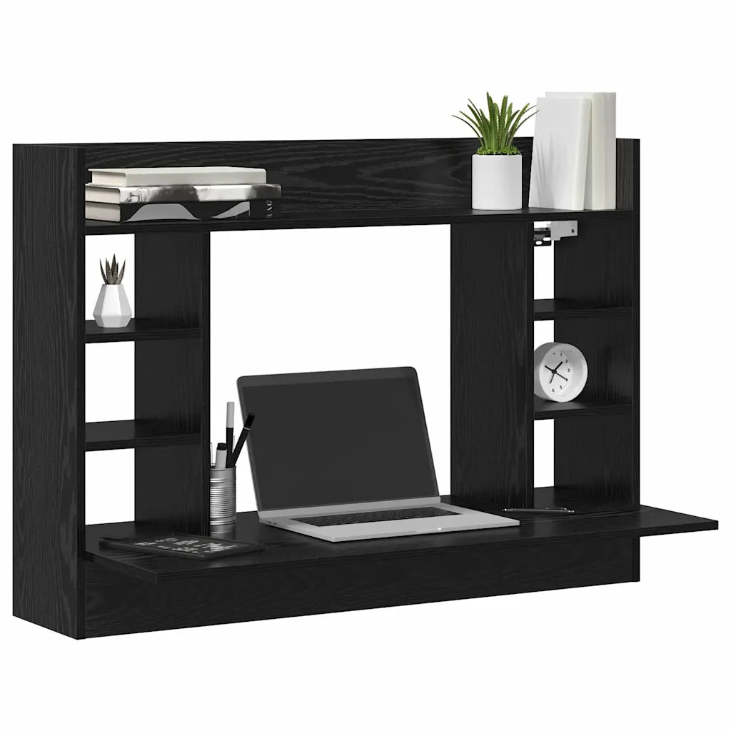 Scrivania | Tavolo da Ufficio a parete con lo scaffale Rovere nero 105 x 48 x 75 cm