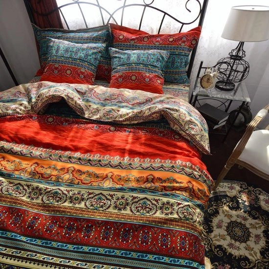 Coperta letto, 200 x 200 cm, cotone, con cerniera a zip, colorata, boho, soffice e calda