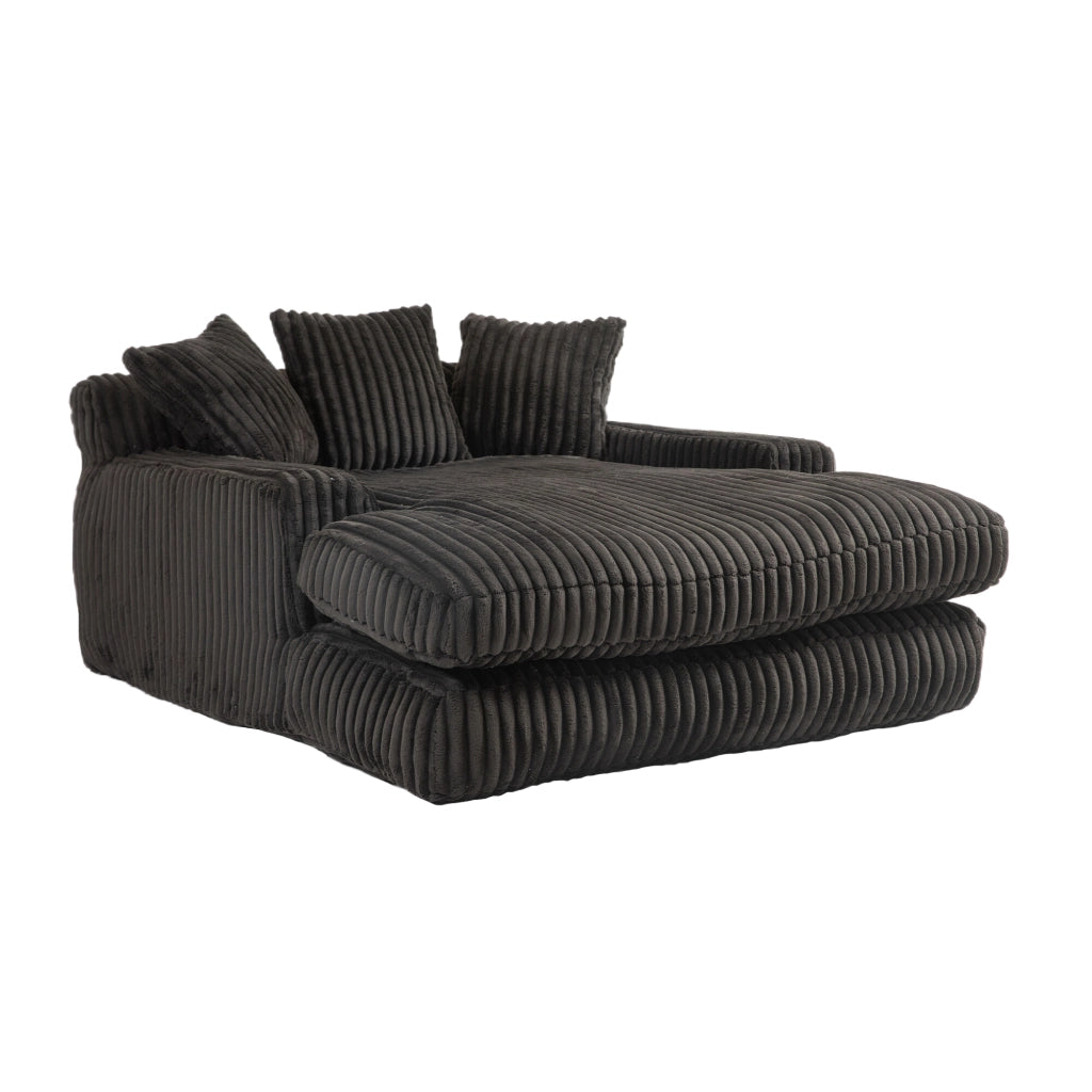 Chaise Longue da Interno 1 Posto con 3 Cuscini; Comfort Ergonomico senza Montaggio in Velluto a Coste Nero