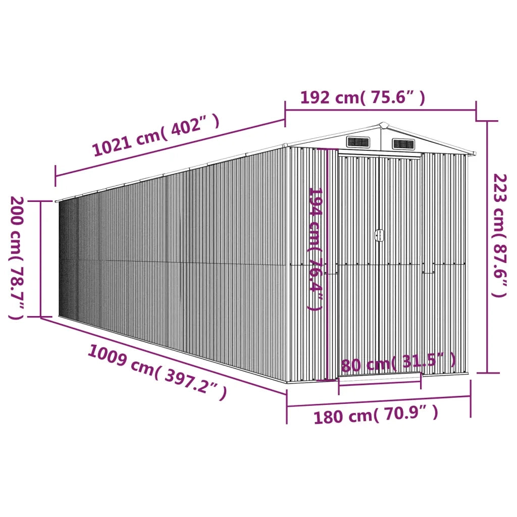 Capanno da Giardino Antracite 192x1021x223cm in Acciaio Zincato cod mxl 65869