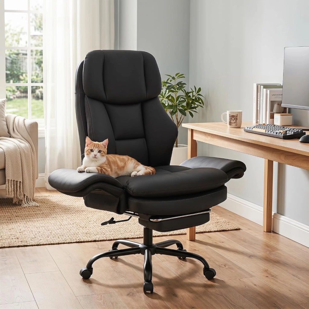 Sedia da Ufficio Ergonomica, Portata 150 kg (Nero) | Sedia Scrivania con Rotelle Girevole, Braccioli Regolabili su 5 Livelli e Poggiapiedi Retrattile, per Casa e Ufficio