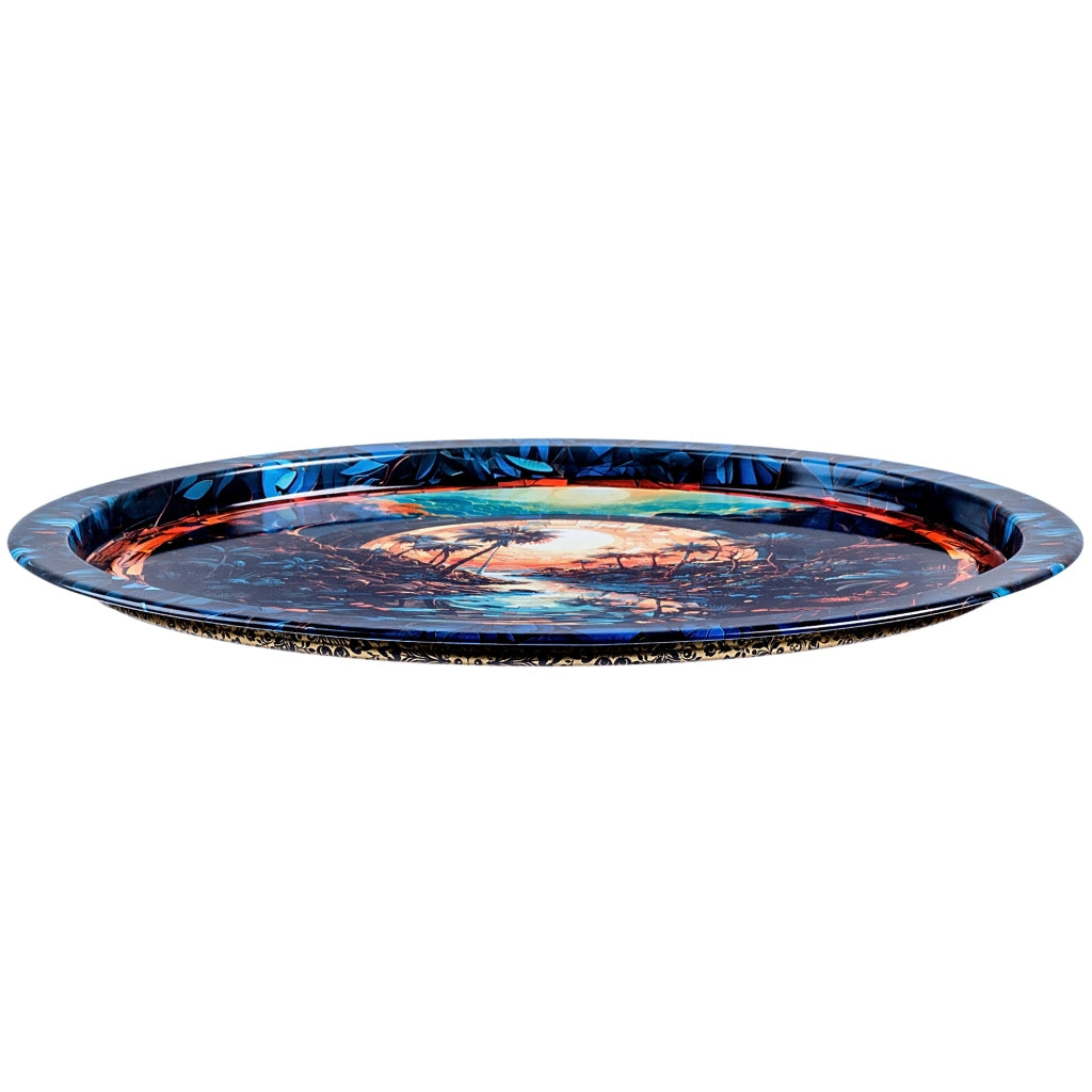 Vassoio decorativo da portata KADAX, rotondo, grande, con palma, 32,5 cm