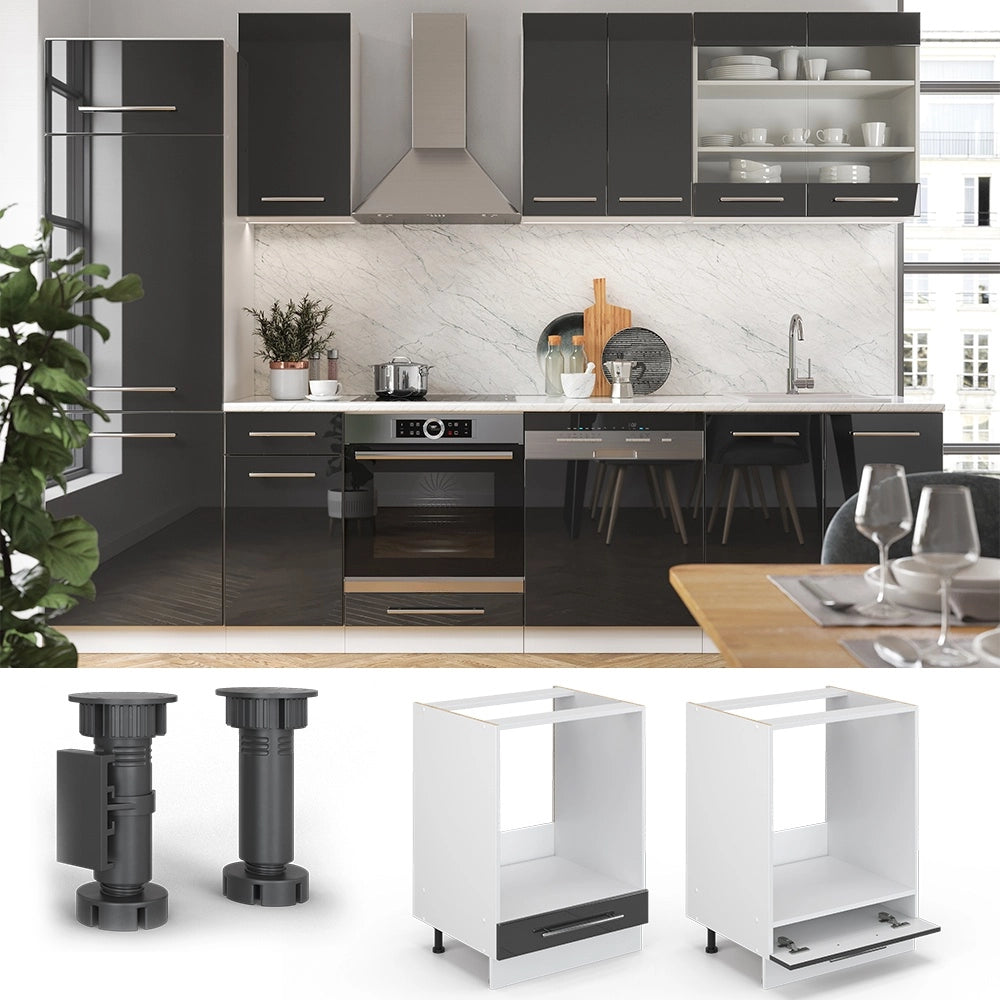 Mobile per forno da incasso Fame-Line Antracite lucido/Bianco 60 cm, PL Antracite Vicco