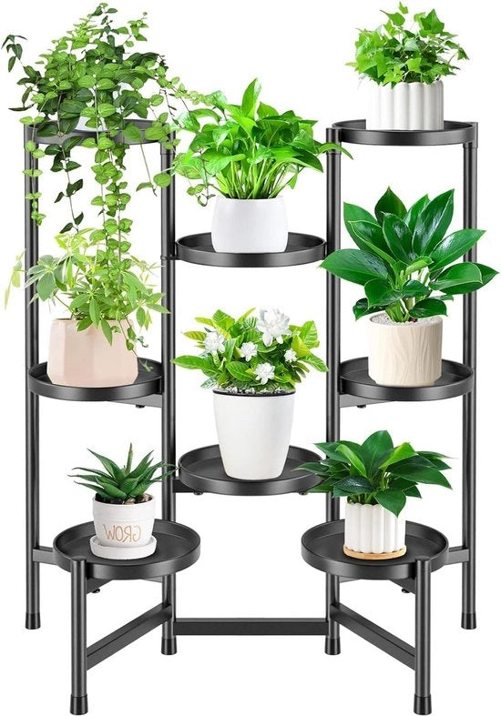 Stand per piante in metallo per interni ed esterni - 8 strati neri - terrazza giardino balcone soggiorno