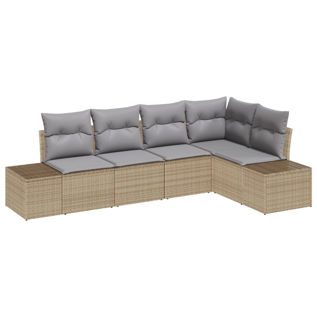 Set di Divani da Giardino con Cuscini Beige in Poly Rattan