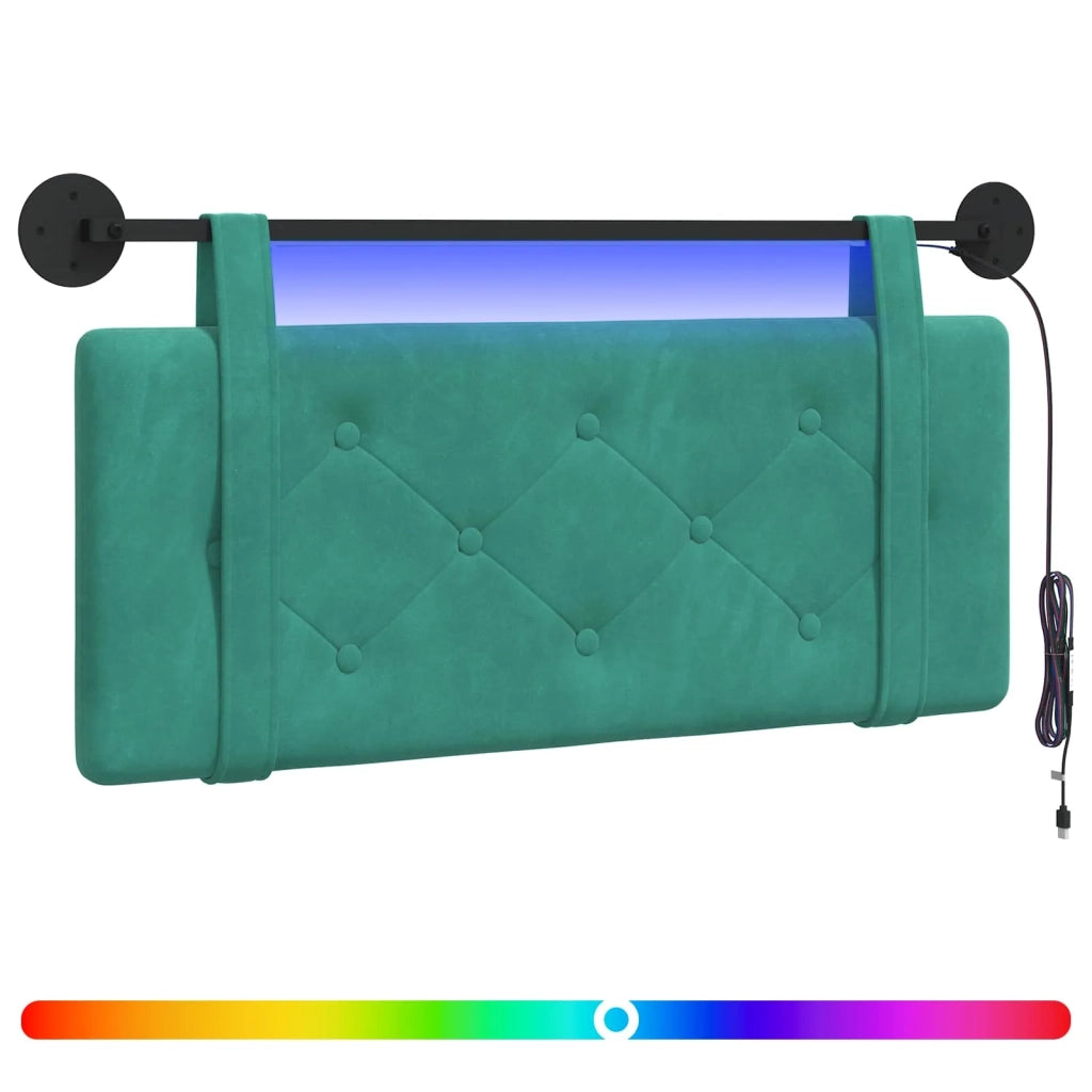Testiera sospesa Con luce LED Turchese Velluto