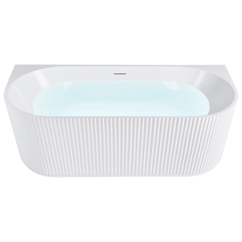 Vasca da bagno da parete ovale in acrilico bianco opaco 170 x 80 cm Finitura scanalata Bagno in stile moderno