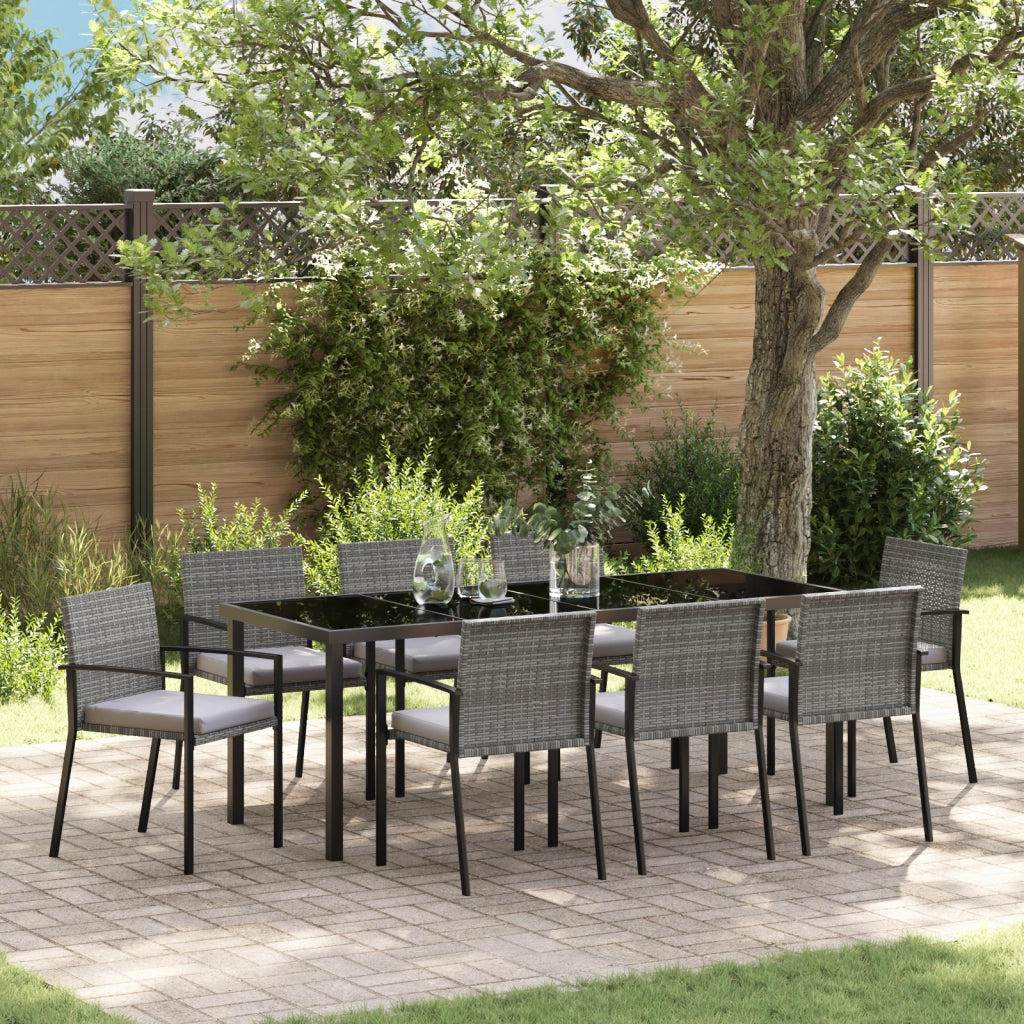Set da Pranzo da Giardino 9 Pezzi Grigio Rattan Poli