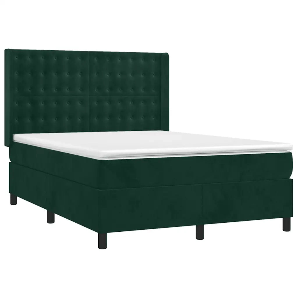 Letto a Molle con Materasso e LED Verde Scuro 140x200cm Velluto 3139808