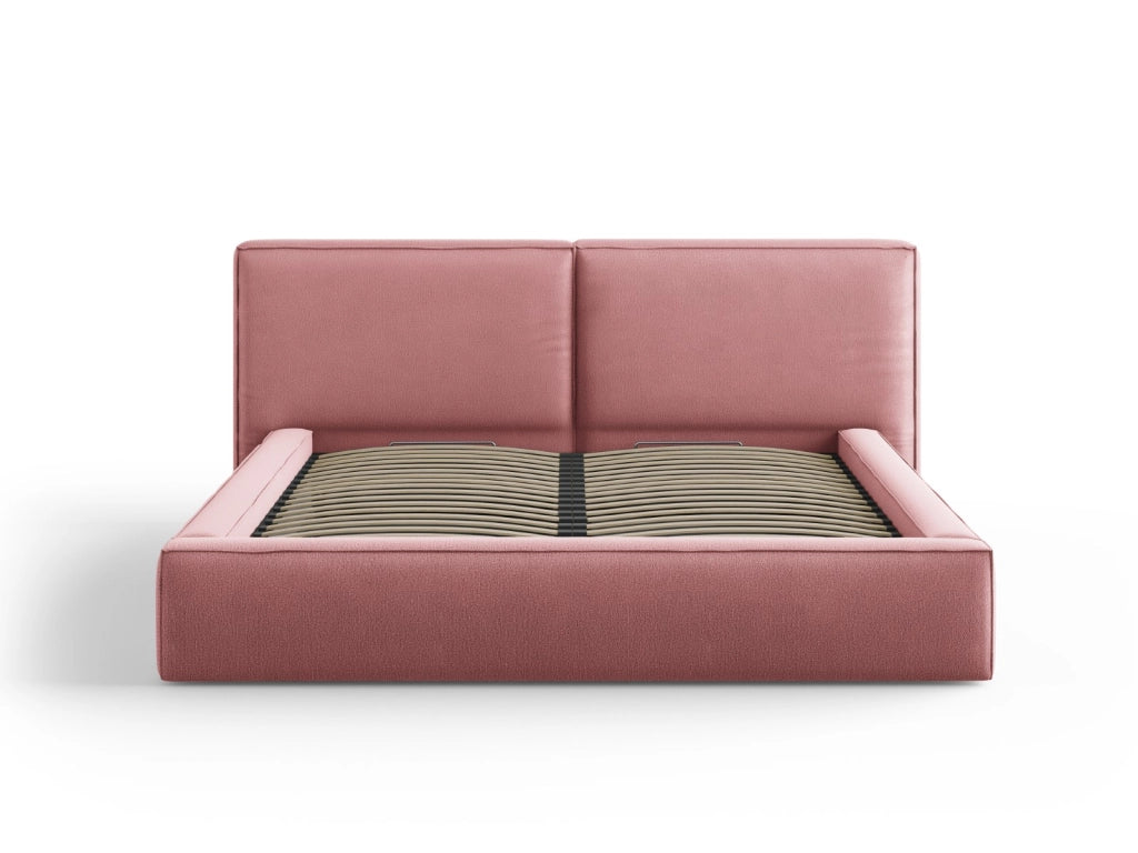 Cosmopolitan Design - Letto a cassettone con testiera doppia "Arendal" 180x200cm in tessuto strutturato rosa 