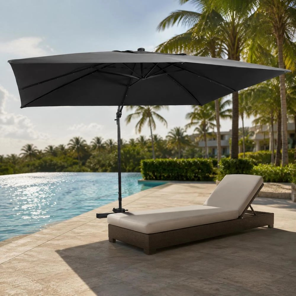 Parasol With LED Lighting, Aluminum Mast, 400x300 Cm, Anthracite