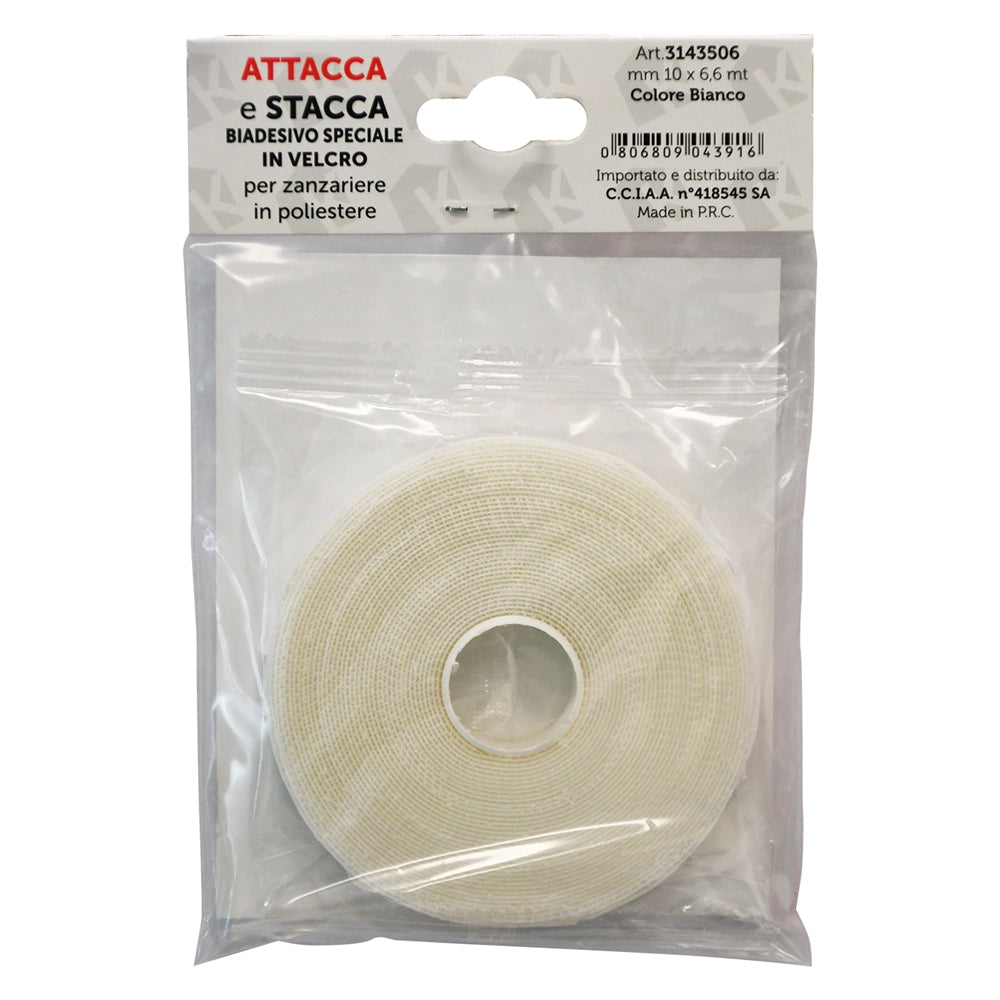 NASTRO IN VELCRO PER ZANZARIERE mm 10 x 6,6 mt - col. bianco  - KASART