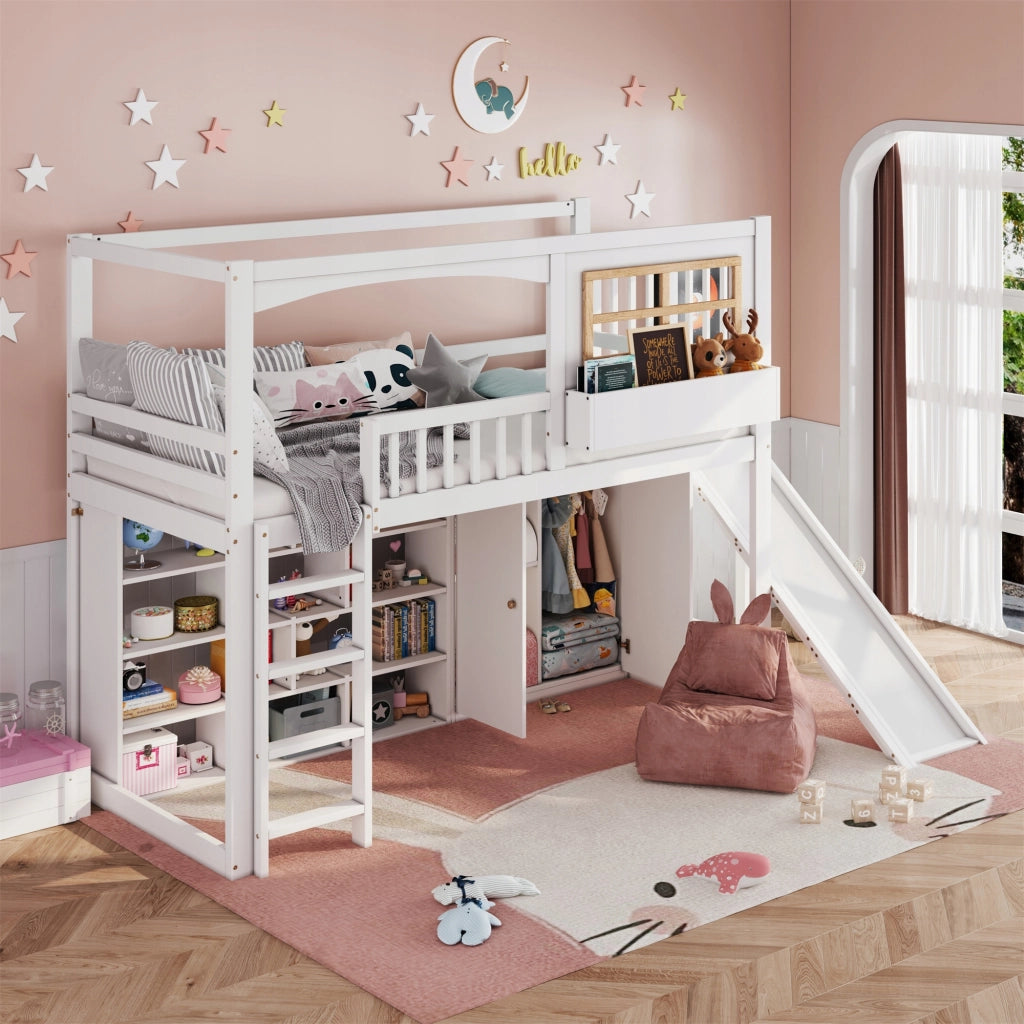 Letto a castello 90x200 con scivolo - Xylo - Bianco per bambini senza materasso