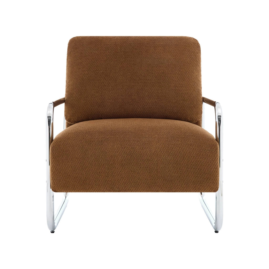 Poltrona vintage in tessuto chenille con struttura cromata, terracotta