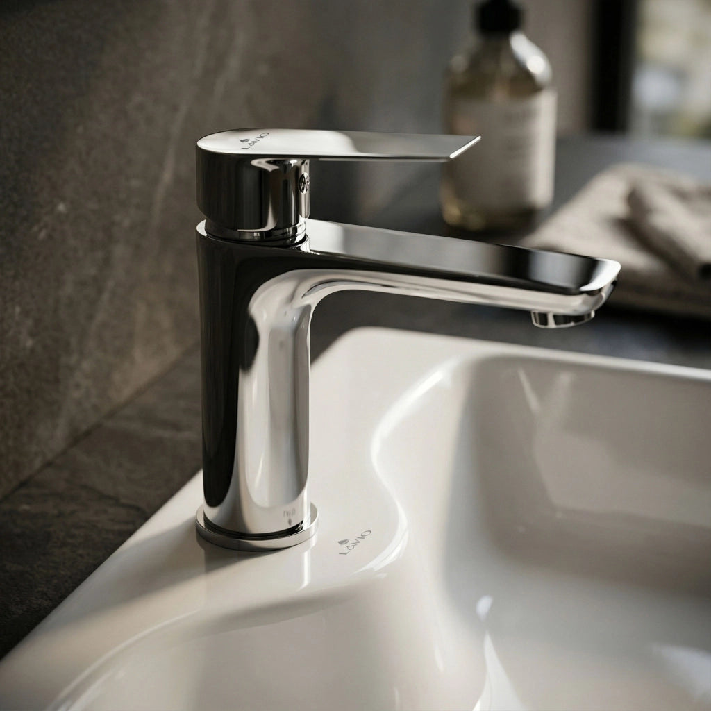 Rubinetto lavabo basso bagno miscelatore monocomando cromato AXON