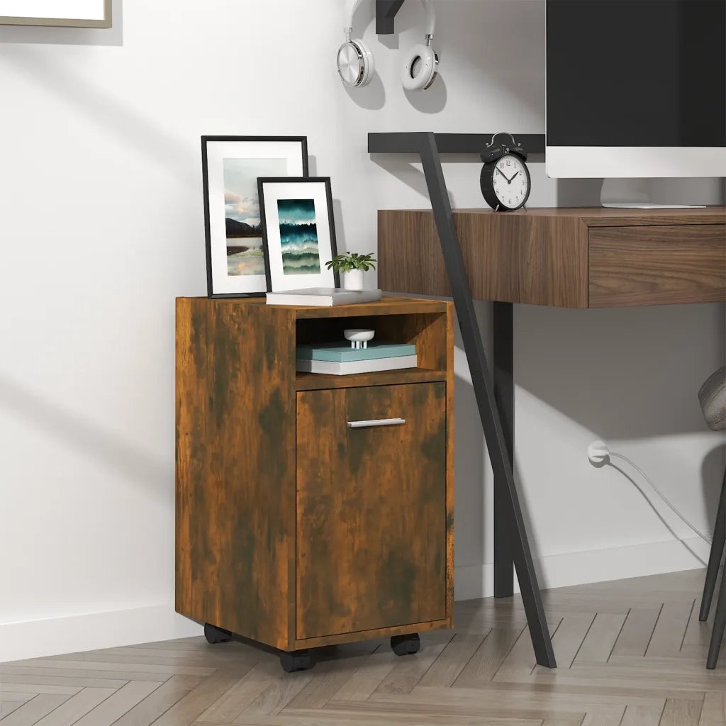Mobiletto con Ruote Rovere Fumo 33x38x60 cm Legno Multistrato 815852