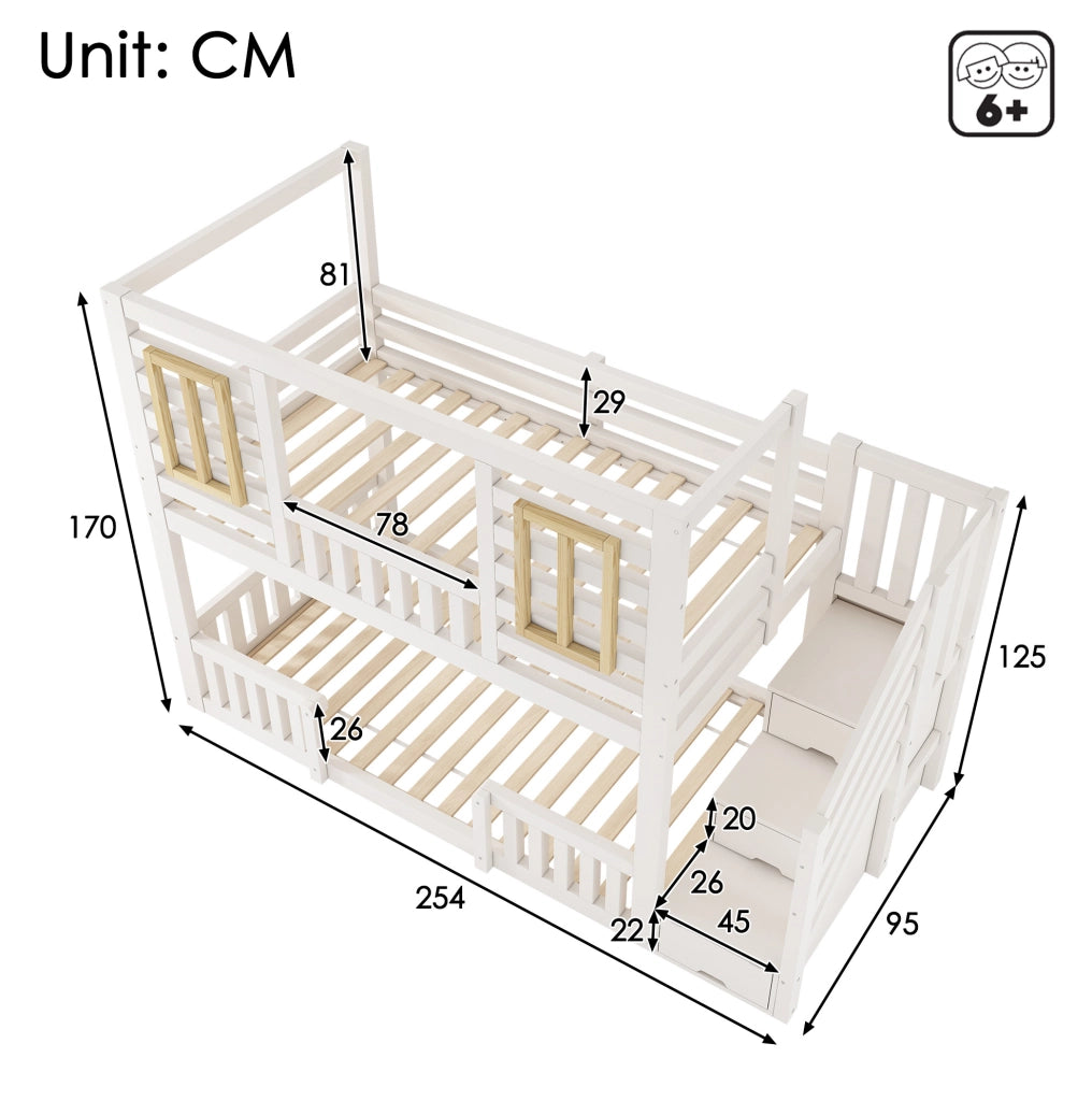 Letto a castello 90x200 cm con armadio a scala; bianco