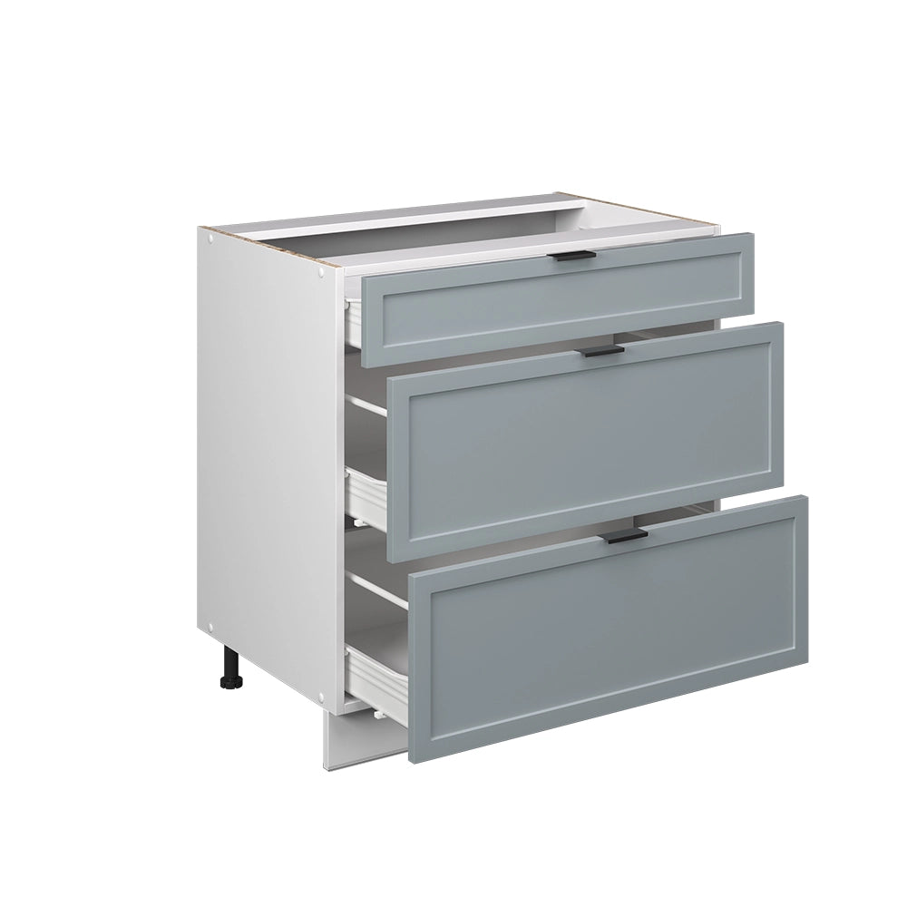 Mobiletto base per cucina Fame-Line Blu-grigio chiaro/Bianco 80 cm con 3 cassetti, PL Antracite Vicco