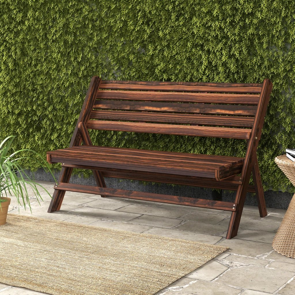 Panchina Pieghevole 2 Posti in Legno di Pino ¨C zephmum ¨C 122x63x83 cm, Carbonizzato