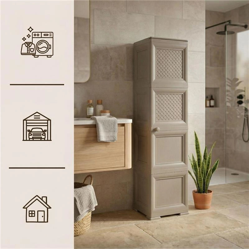 MOBILE 4 MODULI TALPA 40X43X164 CM CON 2 ANTE TRAFORATE E 2 FINITURA LEGNO – CONTENITORE VERTICALE ORGANIZZAZIONE CASA PER INGRESSO E ZONA GIORNO