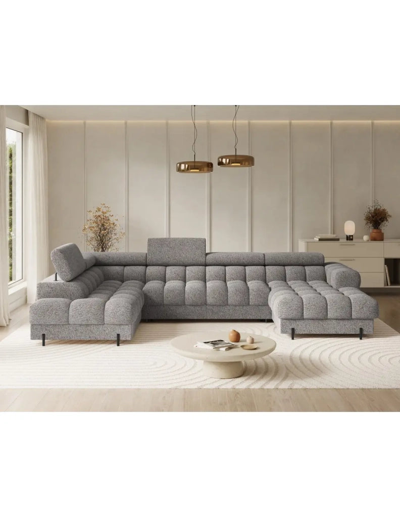 Divano panoramico convertibile Grigio melange angolo sinistro FERARIA 358x93x202cm