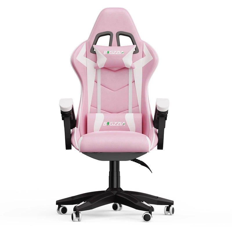 Sedia da gioco,  Sedia da gioco ergonomica, altezza regolabile, schienale reclinabile, con braccioli e poggiatesta, rosa e bianco