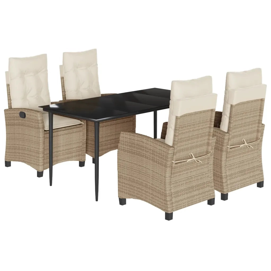 Set da Pranzo da Giardino 5 pz con Cuscini Beige in Polyrattan