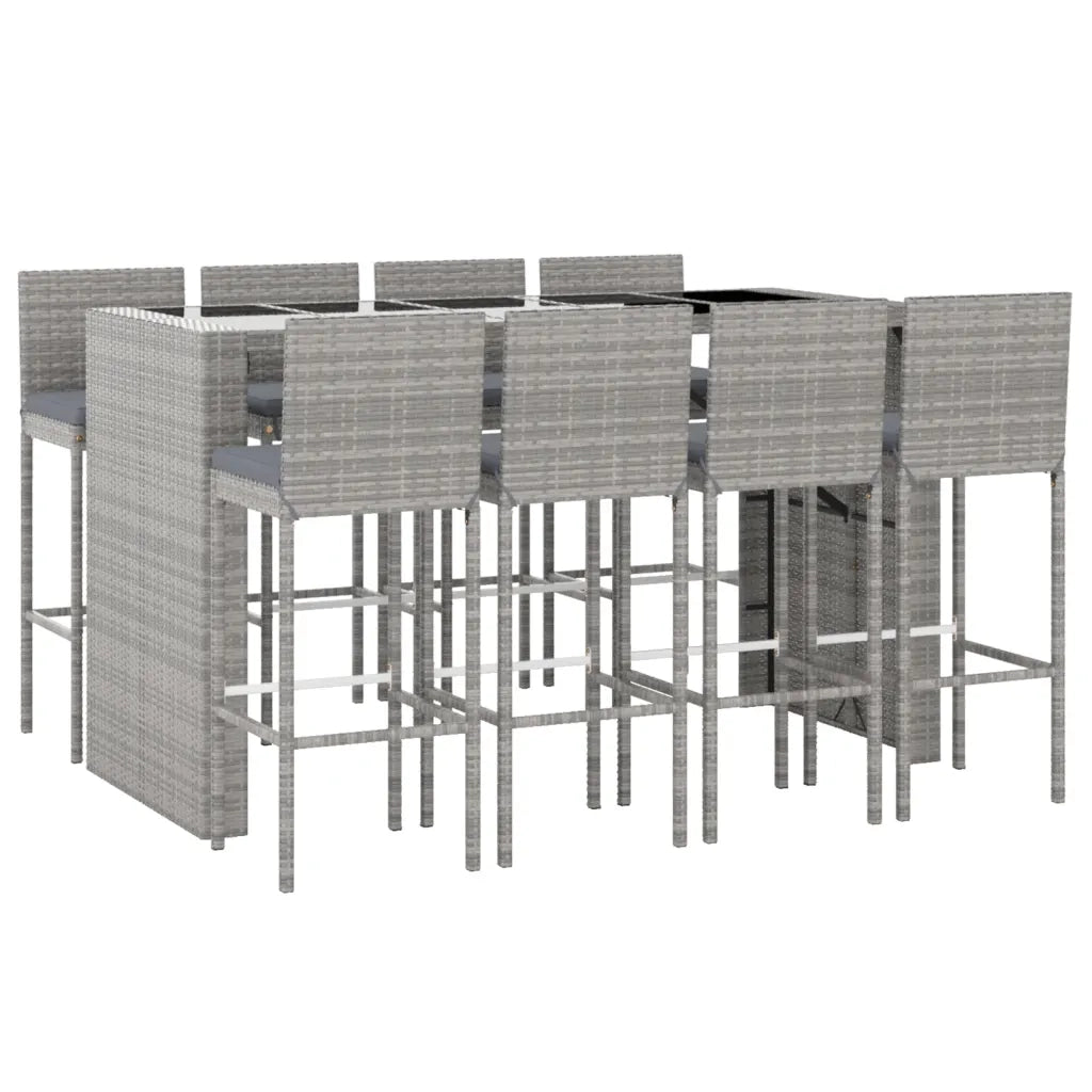 Set Bar da Giardino 9 pz con Cuscini in Polyrattan Grigiocod mxl 76697