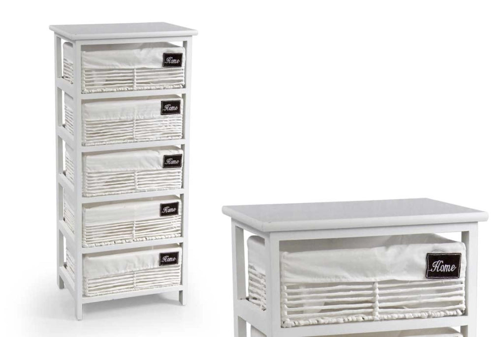 HOME CASSETTIERA CON 5 CESTE 40X29X90 CM IN COLORE BIANCO