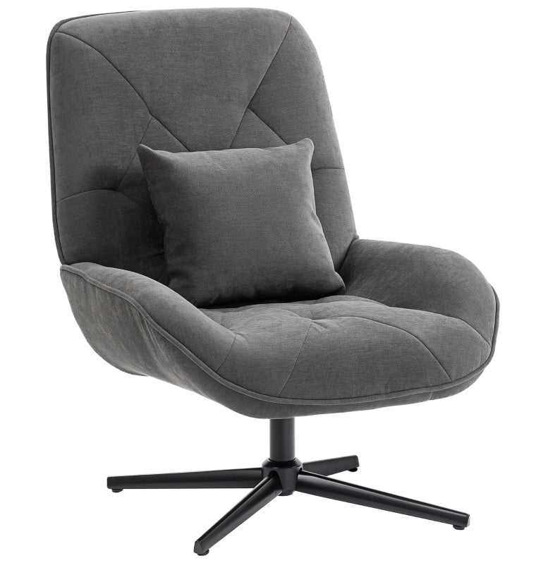 Poltrona girevole in chenille grigio scuro con cuscino lombare
